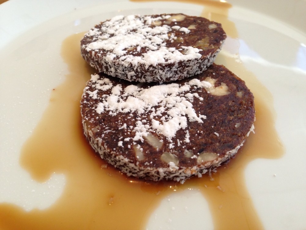 Chef's mother's coconut, date and hazelnut cake with orange & date syrup 